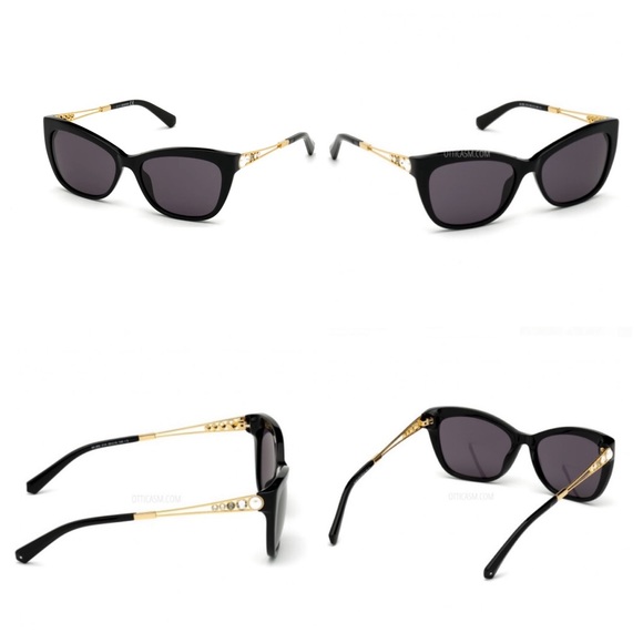 Swarovski Butterfly Sunglasses Shiny Black / Smoke Lenses - Picture 10 of 13